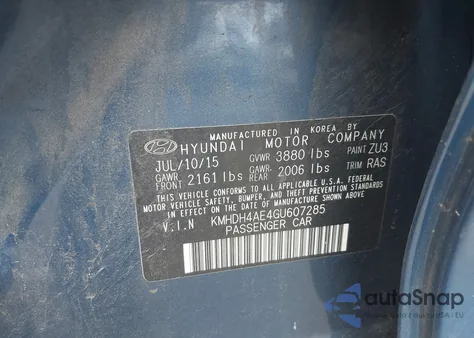 2016 Hyundai Elantra Se z USA, uszkodzony, nr VIN KMHDH4AE4GU607285